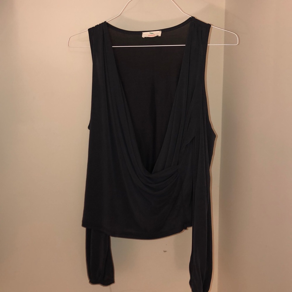 Long sleeve drape dark grey blouse